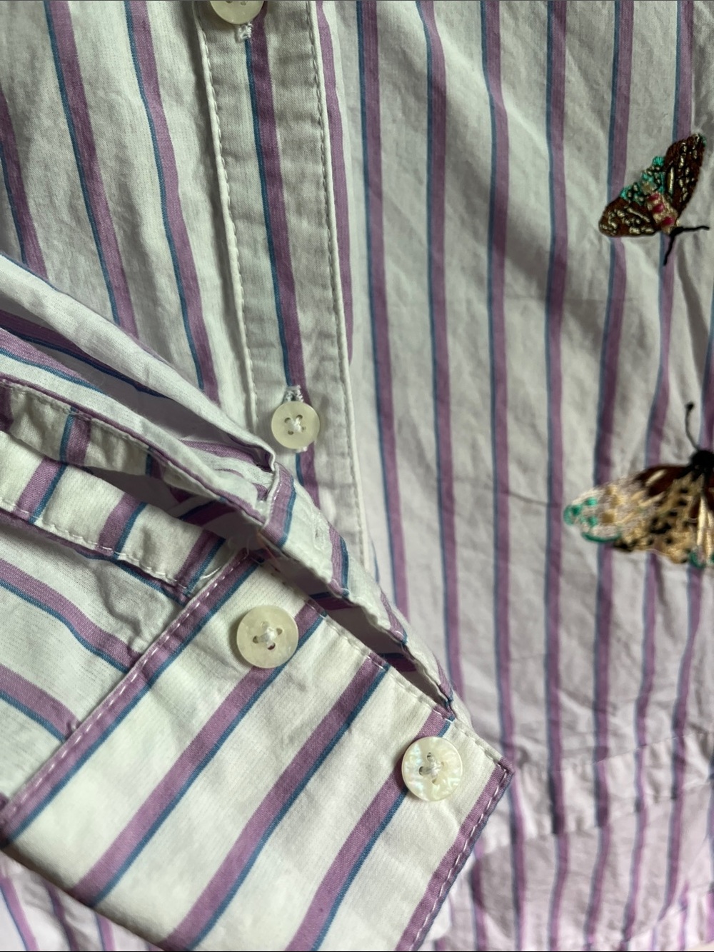 Maeve Lavender and White Striped Button-Down with Butterfly Embroidery - Picture 5 of 9